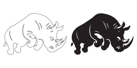 Flat rhino silhouette – minimalist African creature vector for modern prints – rhino silhouette – rhino vector – rhino illustration – rhino outline – rhino icon – rhino line art

