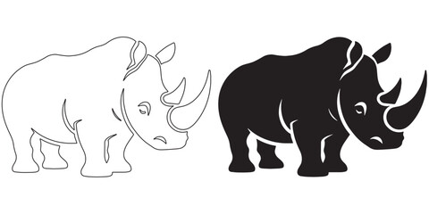 Jungle rhino artwork – wild animal vector in dynamic standing pose – rhino silhouette – rhino vector – rhino illustration – rhino outline – rhino icon – rhino line art

