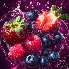 Fresh Berries and Strawberries Splashing in Water Isolated Background