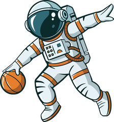 Obraz premium Astronaut Play Basketball Vector