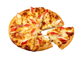 Ham&Crab Sticks pizza  isolated.