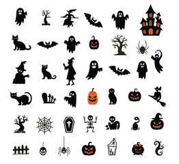 set of halloween icons silhouette design background