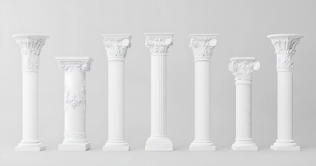 Obraz premium Classical White Columns with Intricate Designs, Set of Seven Pieces