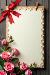 Distressed wooden banner with lace ribbon details , decorations, nautical, rustic