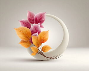 Autumn leaves arranged on a minimalist white circular frame