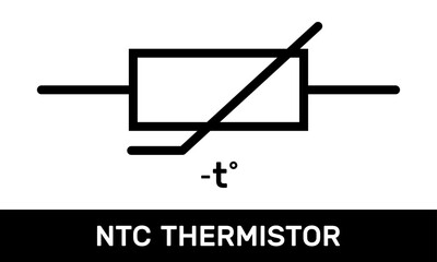 NTC Thermistor Icon. Rectangular NTC Thermal Resistor Symbol. IEC Standard NTC Thermistor Schematic Diagram