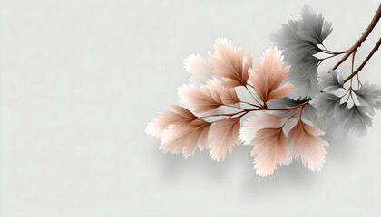 Elegant pastel and gray foliage branch on a light background