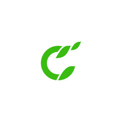 C letter logo combined with leaf shape in green color