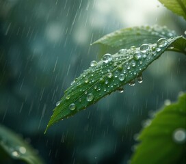 Dewdrop Reflection: Tiny World Captured on Pointed Green Leaf.