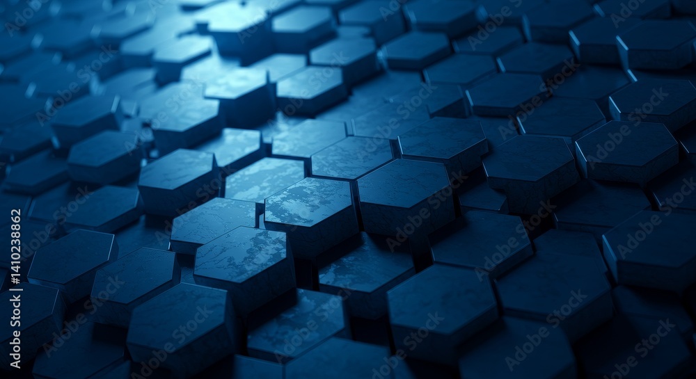 Poster abstract blue hexagon pattern - close-up view of a textured blue hexagon pattern, ideal for technolo