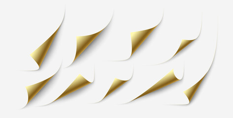 Vector Illustration of White Pages with Golden Folded Corners Over a Light Background