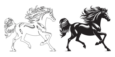 Running horse silhouette – swift and dynamic vector for sports themes – horse silhouette – horse vector – horse illustration – horse outline – horse icon – horse line art

