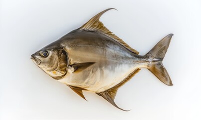 Naklejka premium A Detailed Close-Up of a Pompano Fish on a White Background