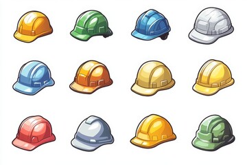 Colorful safety hard hats displayed