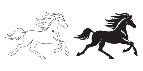 Fast running horse outline – minimalist vector for athletic or equine branding – horse silhouette – horse vector – horse illustration – horse outline – horse icon – horse line art

