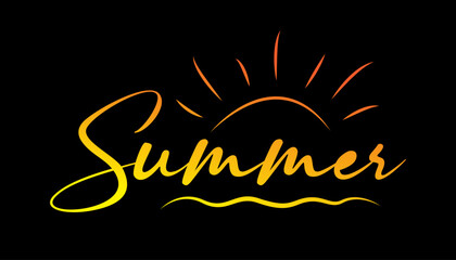 Summer text with sun, hand draw lettering summer and sun vector illustration.