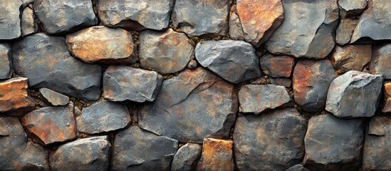 Fototapeta premium Rustic stone wall texture with varied colors and sizes of rocks