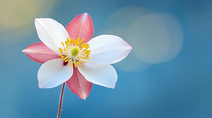 Naklejka premium Delicate Blossom of Pink and White Lotus against Soft Blue Background