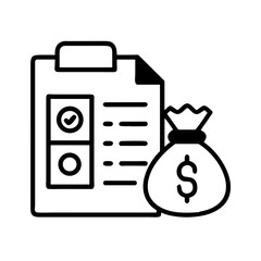 Fototapeta premium Expenses checklist with money bag icon 