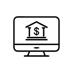 Online banking icon on computer screen in minimalist design  