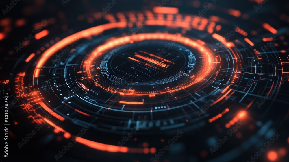 Poster futuristic digital interface with glowing patterns