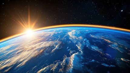 Stunning Earth View from Space at Dawn with Bright Sunlight Rays