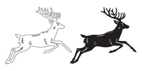 Running deer graphic – fluid silhouette vector for eco tourism and wildlife themes – deer silhouette – deer vector – deer illustration – deer outline – deer icon – deer line art

