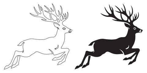 Active running deer – sleek and fast silhouette for wildlife and adventure designs – deer silhouette – deer vector – deer illustration – deer outline – deer icon – deer line art

