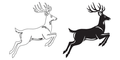 Deer running through forest vector – fast-moving silhouette for adventure graphics – deer silhouette – deer vector – deer illustration – deer outline – deer icon – deer line art

