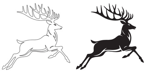 Running stag silhouette – bold and sleek vector for animal-themed designs – deer silhouette – deer vector – deer illustration – deer outline – deer icon – deer line art

