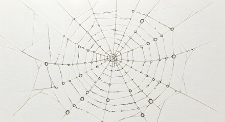 Obraz premium Illustration: Spiderweb with Dew Drops - Intricate Nature Art