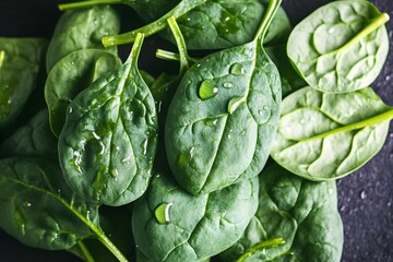 Fototapeta premium Fresh Green Spinach Leaves Close Up Texture