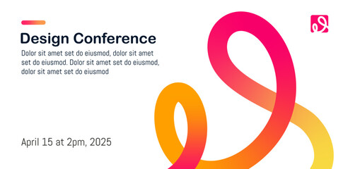 Color Gradient Line Shapes. Web Banner Event. Red Design Element Abstract Neon Wavy Ribbons. Rectangles Rainbow Spiral and  text