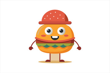 Cartoon Hamburger with Cheese and Vegetables in Clean Vector Style