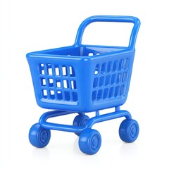 Fototapeta premium Blue shopping cart isolated on white background for commerce