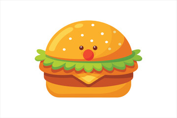 Flat Vector Cheeseburger Icon with Bright Colors and Simple Design