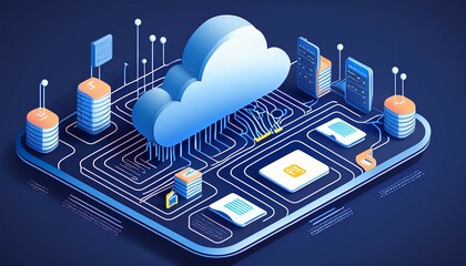 cloud services isometric illustration designed for blogs banners ads high quality illustration