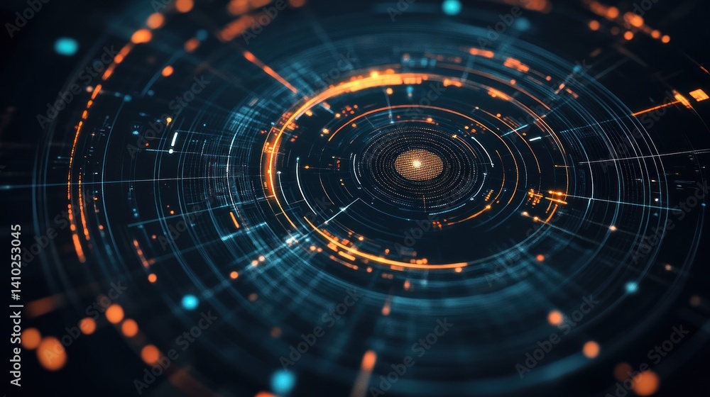 Poster abstract digital vortex with glowing lines and dots