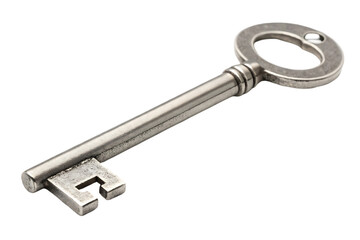 Durable Silver Metal Key with Standard Grooves and Secure Locking Design  isolated on white background. A silver key png on white
