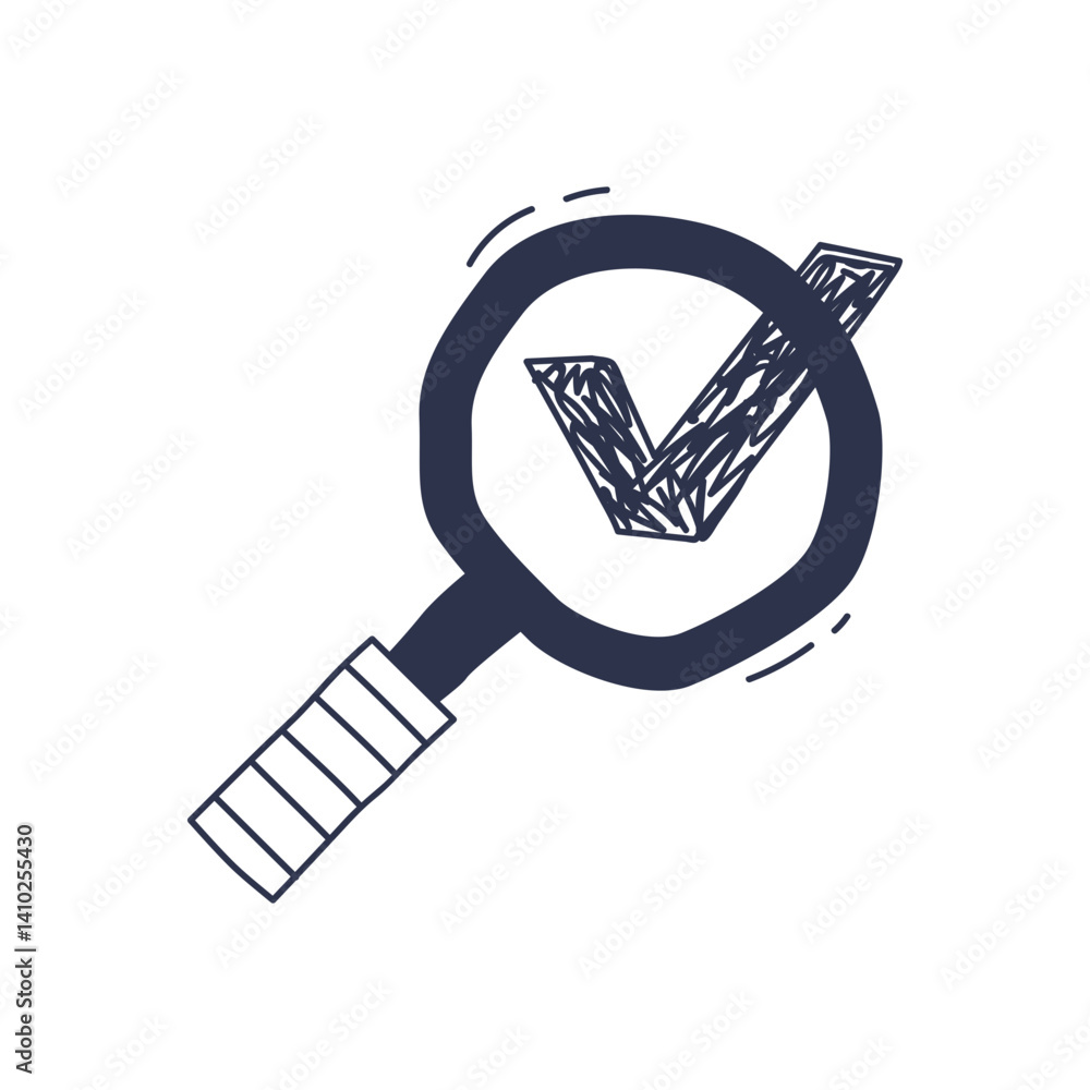 Poster a magnifying glass over a checkmark symbolizes scrutiny and verification.