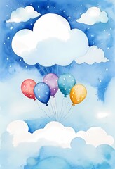 Colorful cartoon balloon frame with cloud space for text birthday greeting card