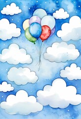 Obraz premium Colorful cartoon balloon frame with cloud space for text birthday greeting card