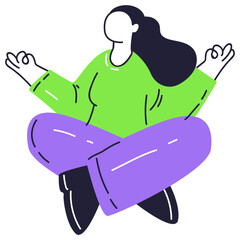 Illustration of a woman meditating in a seated pose, symbolizing peace and mindfulness.