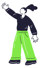 Illustration of a woman waving her hand, symbolizing greeting or farewell.