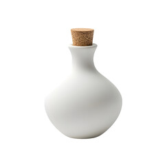 Flat oval perfume bottle in matte porcelain finish, sealed cork top, vintage spa style, isolated on white