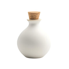 Flat oval perfume bottle in matte porcelain finish, sealed cork top, vintage spa style, isolated on white