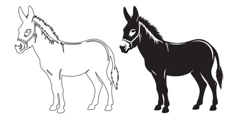Rustic farm donkey illustration – clean, detailed vector art for countryside visuals – donkey silhouette – donkey vector – donkey illustration – donkey outline – donkey icon – donkey line art

