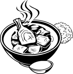 Steaming Bowl of Hearty Meat Stew with Rice and Seasoning