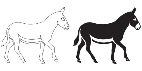 Rustic donkey silhouette icon – bold outline design for farm or adventure-based projects – donkey silhouette – donkey vector – donkey illustration – donkey outline – donkey icon – donkey line art

