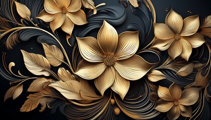 luxurious golden floral and leaf patterns on dark background